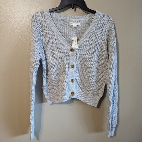 NWT AEROPOSTALE Women’s Shaker Cardigan Small – Light Gray Long Sleeve Button Up - Picture 1 of 4